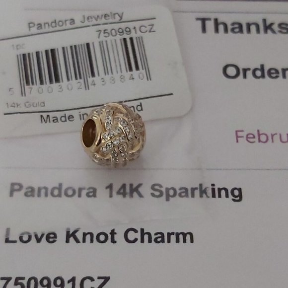 Pandora 14K GOLD  SPARKLING LOVE KNOT CHARM 750991CZ - Picture 9 of 12